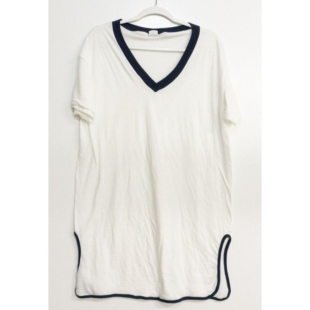 Ched by Anvil Womens White Polycotton Over Size Tee V Neck Short Sleeve One Size